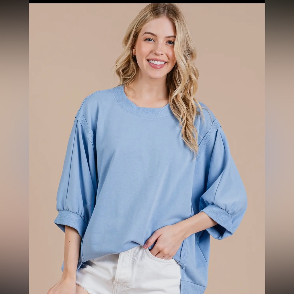 Boho Solid Puff Sleeve Top